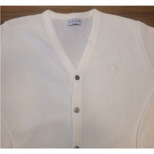 VTG IZOD 90s Grandpa Cardigan Men’s L Ivory Knit Tone Logo Made USA